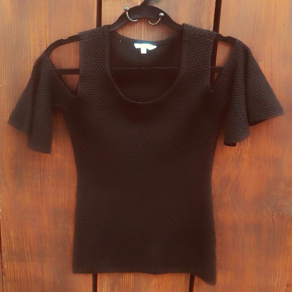 Black Ribbed Top w/ Cutout Shoulders